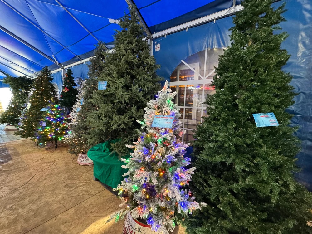 Premium artificial Christmas trees on display