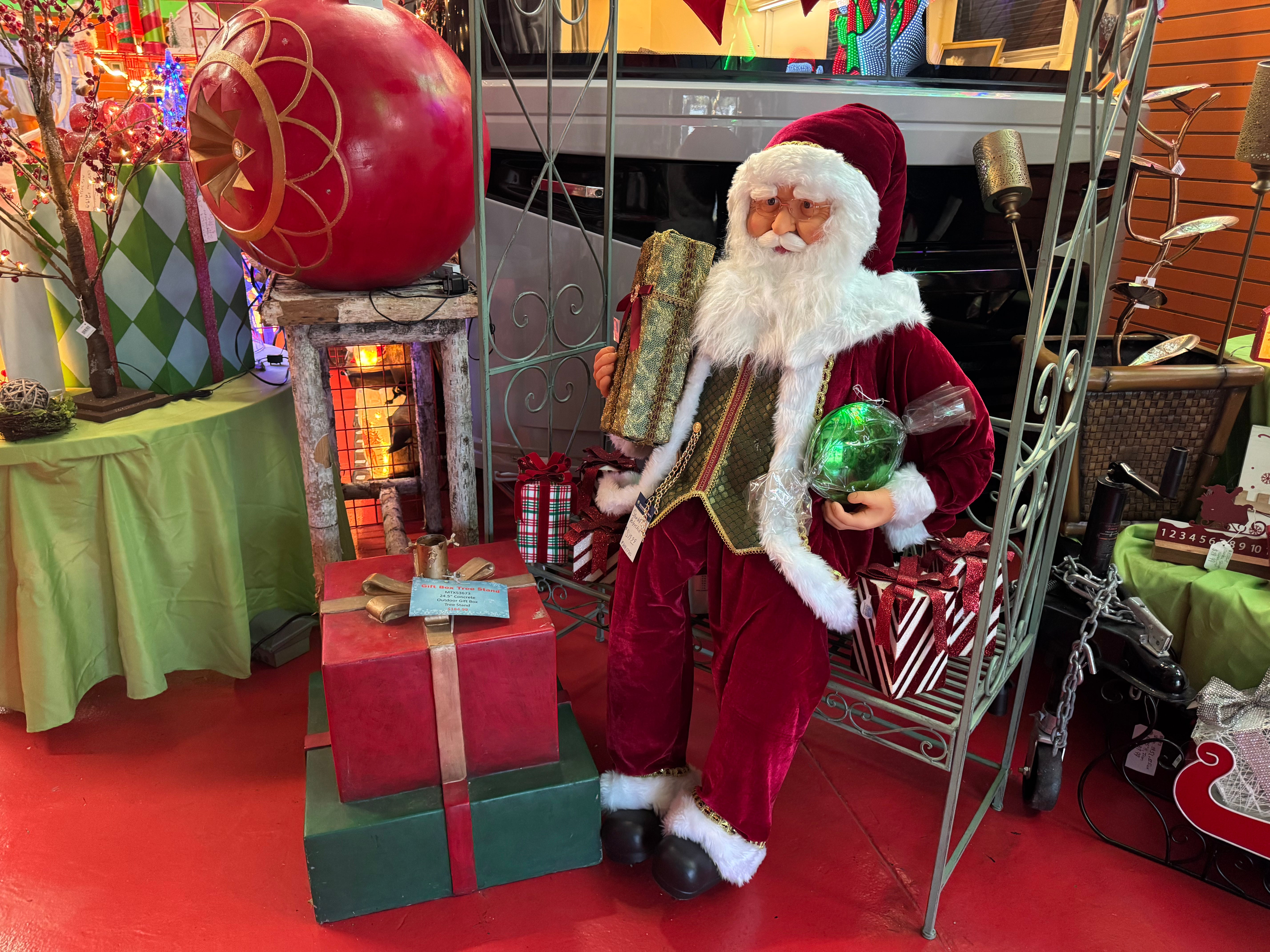 Life-sized Santa figures and oversized Christmas displays